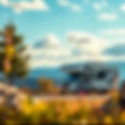 A scenic view of a used RV parked in nature