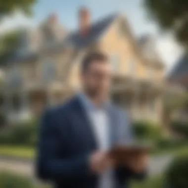 An expert evaluating a property's condition with a clipboard