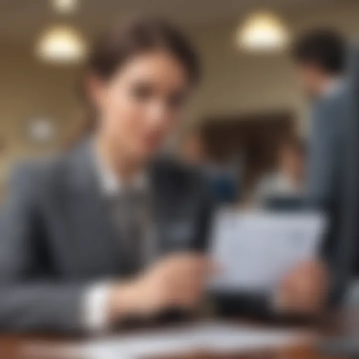 Bank teller examining documents