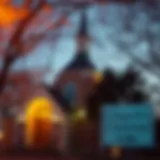 A church building with a charitable sign in front