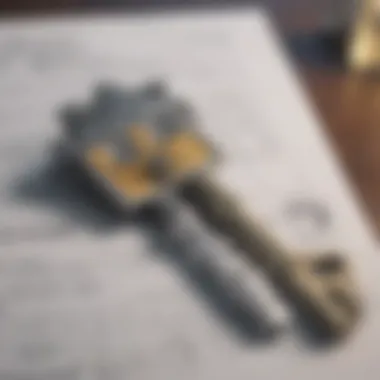 A close-up of a house key and financial documents on a table