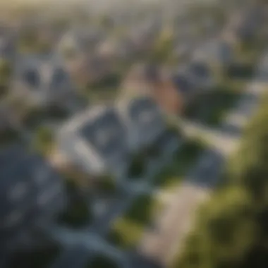 Aerial view of a modern residential neighborhood showcasing various home designs.