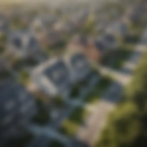 Aerial view of a modern residential neighborhood showcasing various home designs.