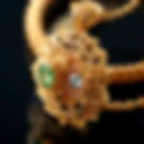 A close-up of gold jewelry highlighting intricate designs and craftsmanship.