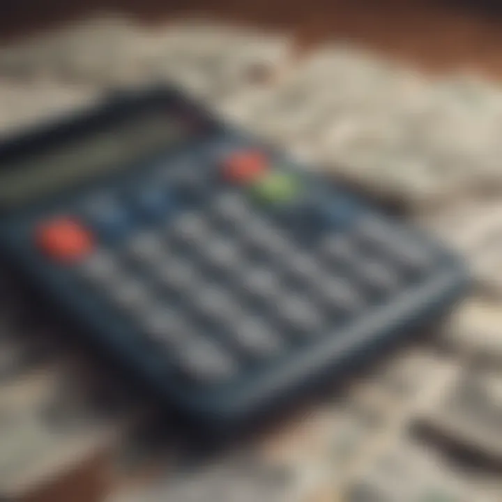 A calculator next to a pile of bills, symbolizing debt management