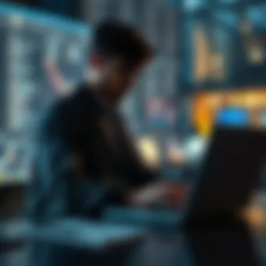 Digital Research on Background Checks Person researching online with a laptop showcasing security