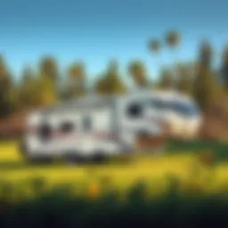 A travel trailer parked in a serene natural setting