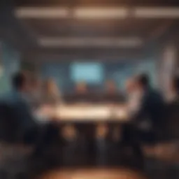 A dynamic meeting room filled with startup founders discussing funding strategies.