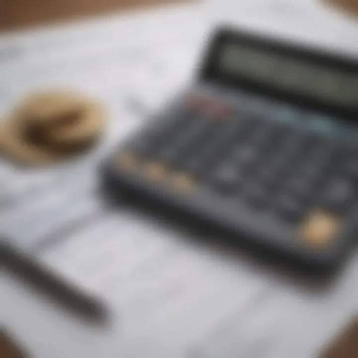 An illustration of a calculator and tax forms