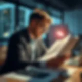 A person analyzing financial documents at a desk
