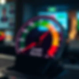 Visual representation of a credit score gauge indicating health