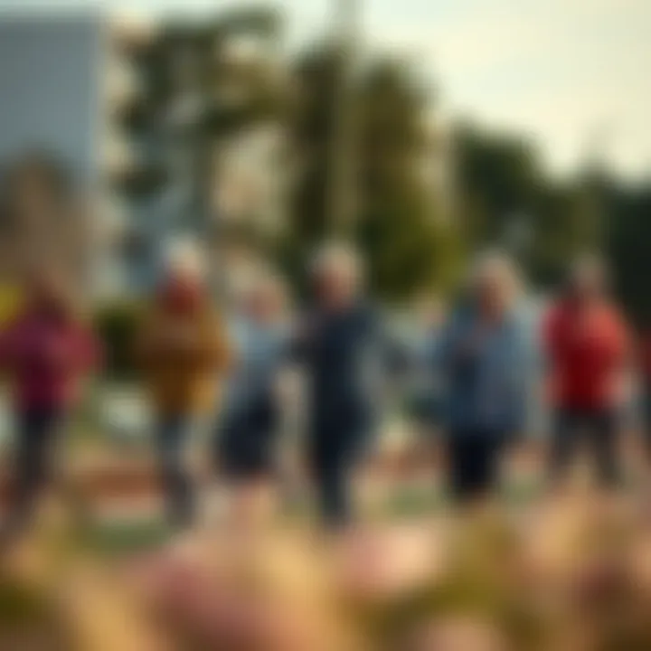 Seniors Engaging in Outdoor Fitness Fun A group of seniors enjoying an outdoor fitness activity