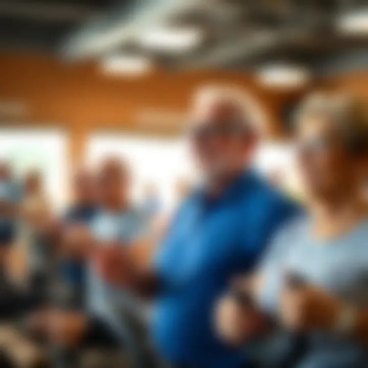 Seniors Embracing Fitness Together An older adult engaged in a fitness class